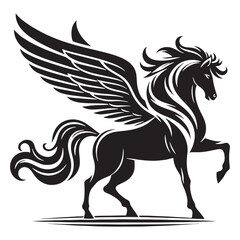 Classic Pegasus silhouette representing the beauty of mythology - Pegasus illustration - Pegasus vector - mythical creature silhouette
