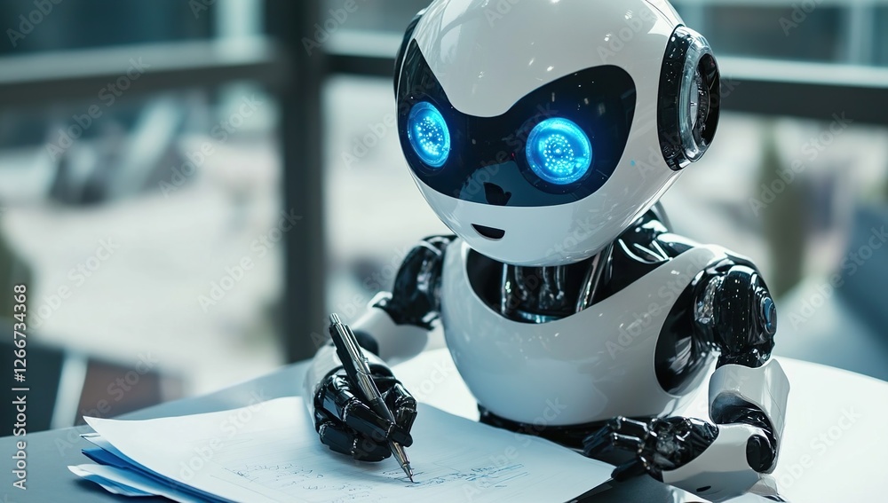 Poster advanced robot writes efficiently on documents, future of automation in offices