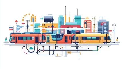 Public transit map flat design front view urban planning animation. 