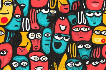 Cartoon face abstract background texture pattern seamless