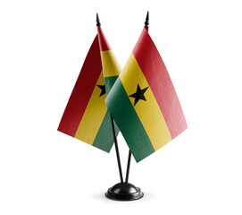 Small national flags of the Ghana on a white background