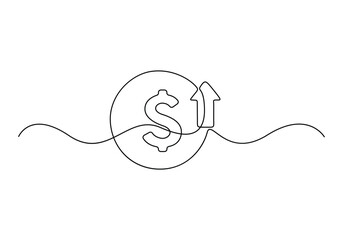 Obraz premium Continuous one line drawing of Dollar symbol. Dollar up one line drawing vector illustration