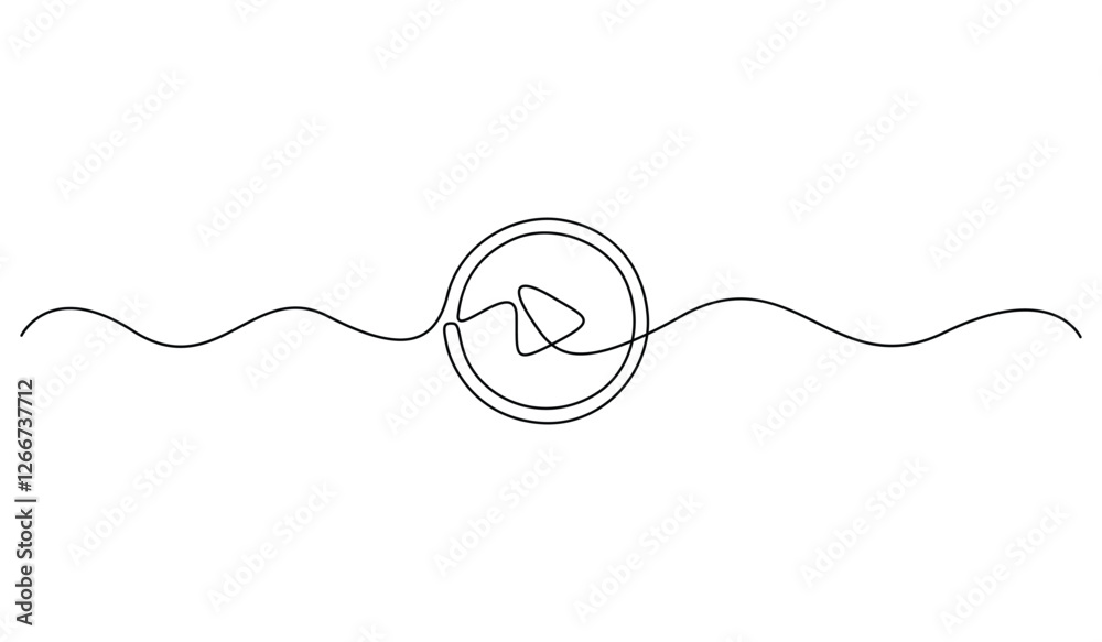 Poster continuous line drawing of play button icon of start and pause playing music video and voice message