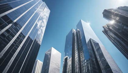 Fantustic Ultra-Realistic Modern Cityscape with Glass Skyscrapers at Sunset