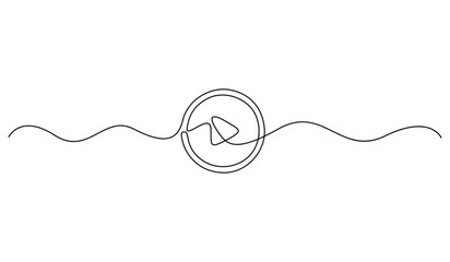 Fototapeta premium Continuous line drawing of Play button icon of start and pause playing music video and voice message in simple linear style vector illustration