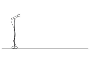 One line drawing wired microphone vector illustration minimalist design, wired microphone single line art drawing, Continuous Line Drawing of vector wired microphone icon vector illustration