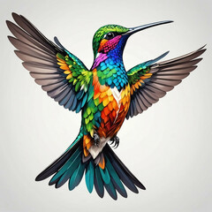 Fototapeta premium Fantasy world. Illustration of paradise hummingbird bird isolated on a white background.