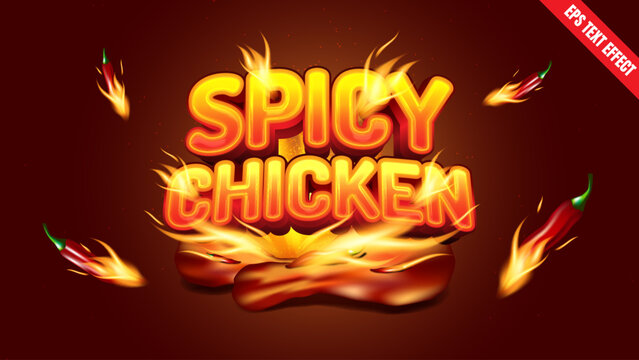 Spicy Chicken Fire Burning Flame Text Effect. Bold and Fiery Typography with Graphic Elements.