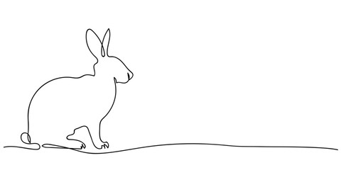 Continuous one line drawing of Cute Easter Bunny. Silhouette of a hare on a white background in a minimalist style for spring design greeting card and web banner. Vector illustration