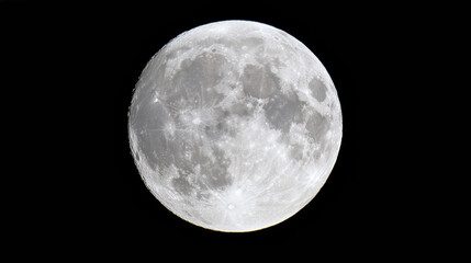 bright full moon shines in night sky, showcasing its craters and surface details