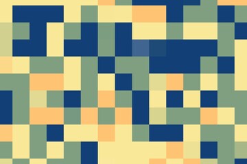 Soft colorful navy, orange, green, and yellow square pixelated texture with a vibrant mosaic effect. Modern abstract background concept