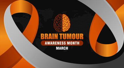 Brain Tumor Awareness Month Campaign. Observed in March. with illustrations of brain shapes and ribbons. Suitable for banners, posters, greeting cards, etc