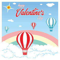 Naklejka premium Happy Valentine's Day with Hot Air Balloons and a Rainbow