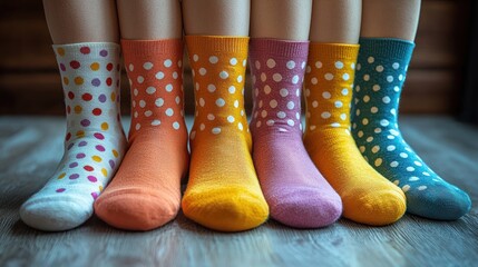 Colorful Polka Dot Socks on Wooden Floor