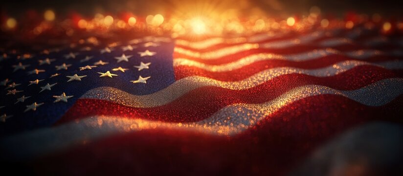 Patriotic American Flag Waving in Dramatic Light for Memorial Day Fourth of July Labor Day Celebration