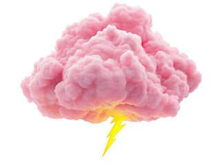 Isolated Pink Cloud with Lightning Bolt