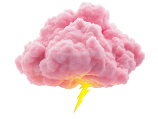 Isolated Pink Cloud with Lightning Bolt