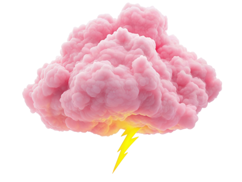 Isolated Pink Cloud with Lightning Bolt