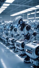 Fototapeta premium Robotic Workers Assemble Products on Assembly Line