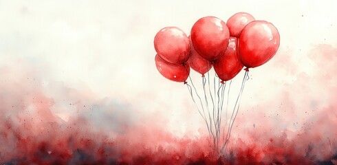 Watercolor Pink Balloons Illustration for Birthday Celebration and Party Decoration