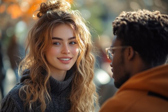 Friends Laughing Together Outdoors Casual Conversation College Campus