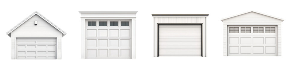 Minimalist white garage doors and the exterior wall of a contemporary residential or commercial building with a simple geometric and functional design