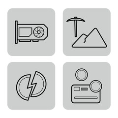 Collection of line icons representing finance concepts, including digital currency, mining, and credit. Ideal for presentations or digital designs