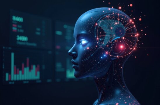 Futuristic ai concept art depicting digital brain of female android - Powered by Adobe
