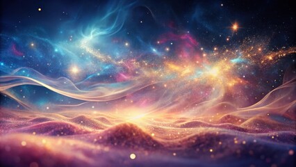 Celestial Sandscapes A Dreamlike Vista of Shimmering Stardust and Nebulous Waves Across a Glittering, Golden Expanse