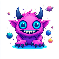 Cute Pink Cartoon Furry Cat with a Playful Look
