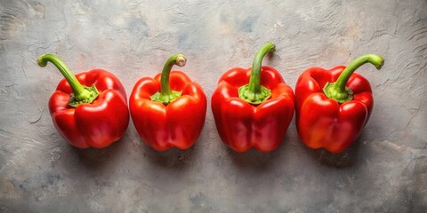 Vibrant Red Bell Peppers in a Row on a Textured Surface