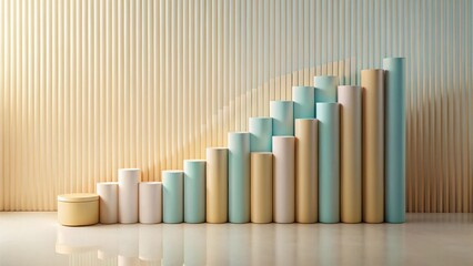 Obraz premium Pastel Cylinders Ascending on a Linear Background Presenting a Modern Minimalist Product Display