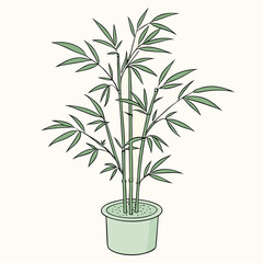 green bamboo plant in pot vector illustration