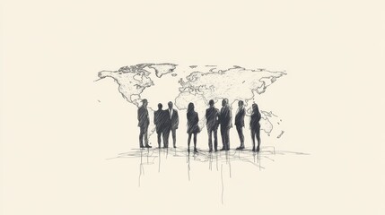 Global business team, world map background, conceptual, teamwork, for presentations