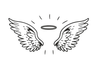 black and white angel wings with aura vector
