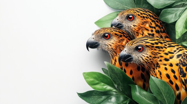 Two birds perched on a leafy branch in a natural outdoor setting