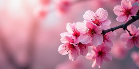 Obraz premium Full bloom cherry blossom tree, vibrant pink petals , beautiful, scenic