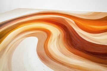 Abstract artwork depicting swirling, earthy tones of beige, brown, and orange creating a dynamic,...