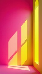 Hot pink and yellow neon window pane shadows, minimalist backdrop, color splash, dynamic, background image