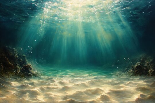 Underwater Scene with Soft Light and Bubbles in Tropical Ocean Floor