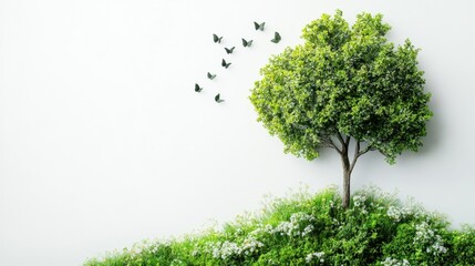 Obraz premium Tree with colorful butterflies fluttering around in a natural outdoor setting during daytime