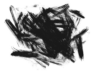 Chaotic black scribbles texture, isolated on transparent cutout background