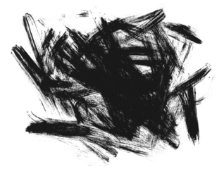 Chaotic black scribbles texture, isolated on transparent cutout background