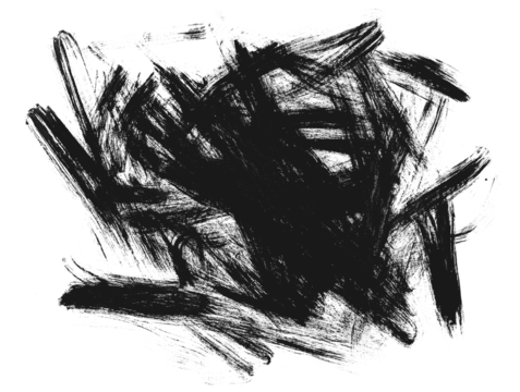 Chaotic black scribbles texture, isolated on transparent cutout background