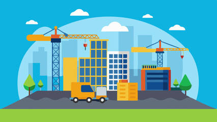 construction site with crane and building