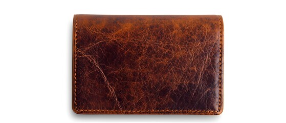  a leather wallet with detailed stitching, creases, and wear marks against a clean backdrop