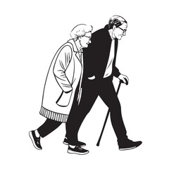 Fototapeta premium An old couple is walking with a cane vector