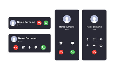 Mockup incoming call, voicemail screen, smartphone interface vector template. Flat UI, UX for application. New Call screen template. Web app display template. Vector illustration