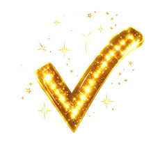 Isolated Golden Sparkling Check Mark with Twinkling Stars