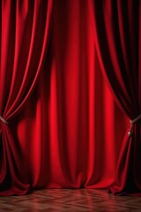 Rich red curtain, heavy folds, dramatic lighting, art, scene, background